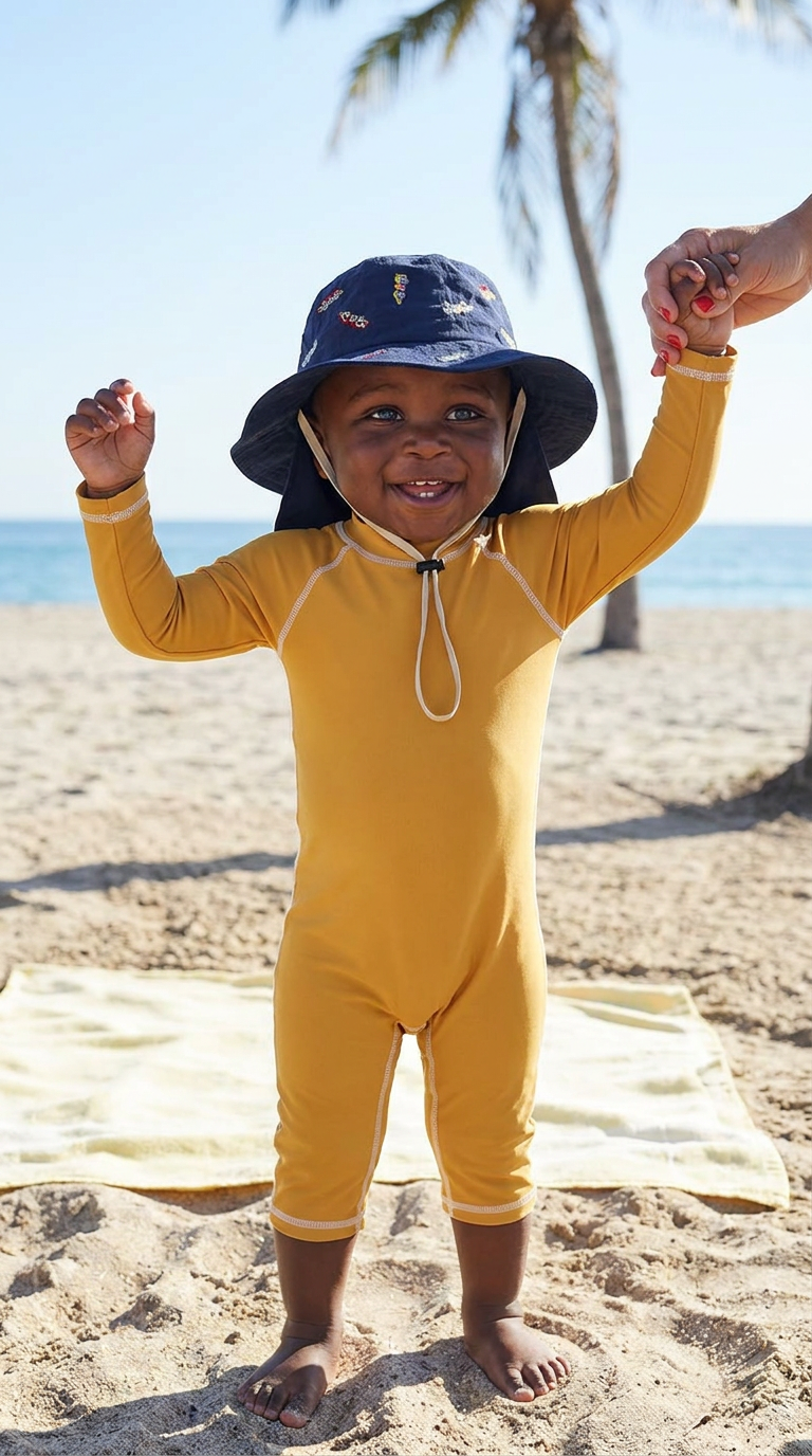 Chapeau de Soleil pour Bébé avec Couvre-Nuque Brodé « Pilote » – Marine