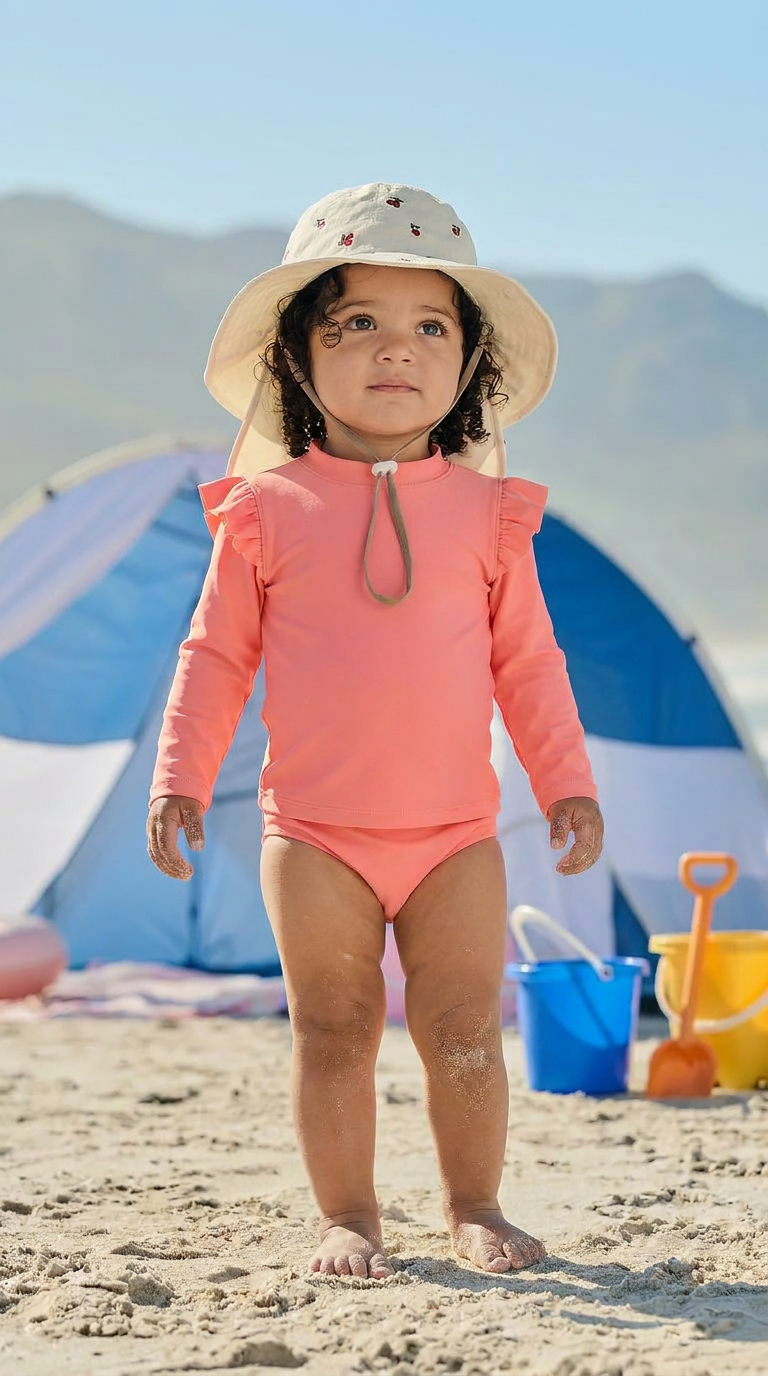 Chapeau de Soleil pour Bébé avec Couvre-Nuque Brodé « Cerises » – Blanc Ivoire